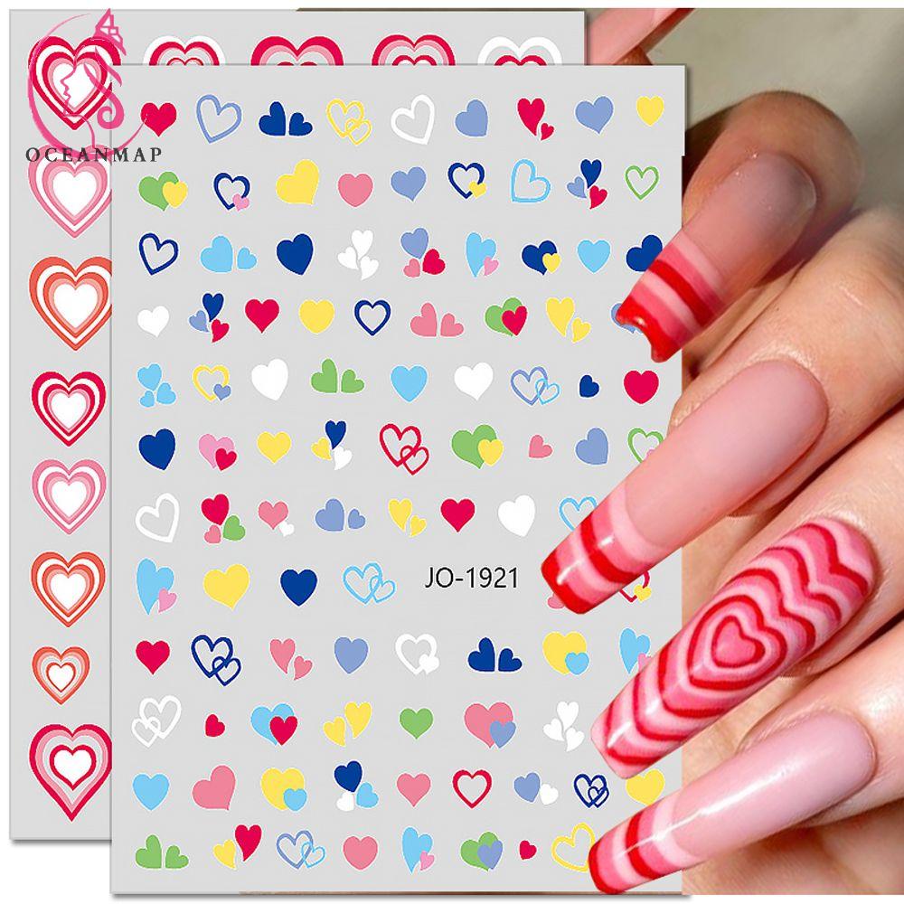Miếng Dán Móng Tay 3D Màu Gradient Họa Tiết Trái Tim Thời Trang Cho Nữ