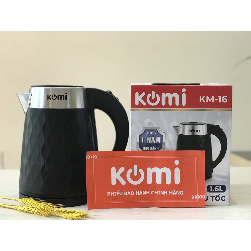 Ấm siêu tốc, bình đun siêu tốc cao cấp inox 2 lớp1.6L-1.8L KOMI KM-16, đổi trả trong 15 ngày máy pin sài gòn