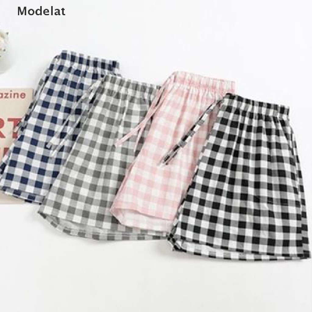 Quần Short Ngủ 96% Cotton Dáng Rộng In Họa Tiết Sọc Caro Thời Trang Mùa Hè 2023
