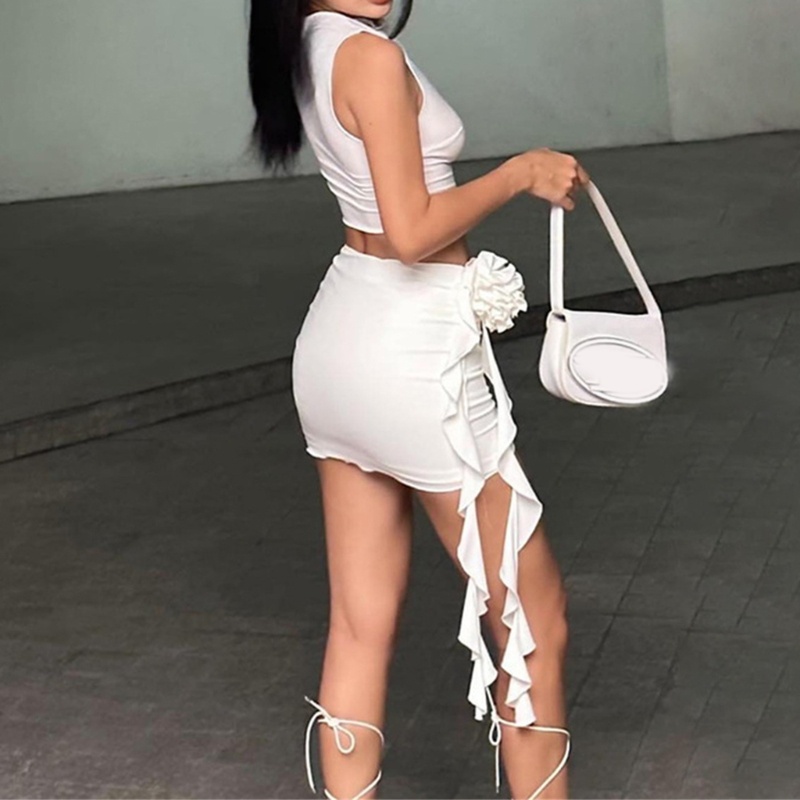 Set Áo Croptop + Chân Váy Mini In Họa Tiết Hoa Nhí Xinh Xắn Thời Trang Cho Nữ