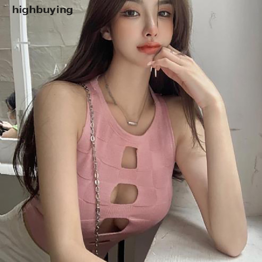 Áo Croptop Dệt Kim Không Tay Cổ Tròn Gợi Cảm Cho Nữ