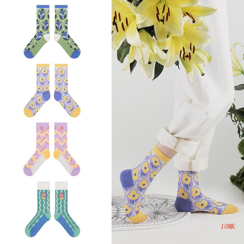 Tất Cotton In Họa Tiết Hoa Mắt 3D Vui Nhộn Cho Nữ