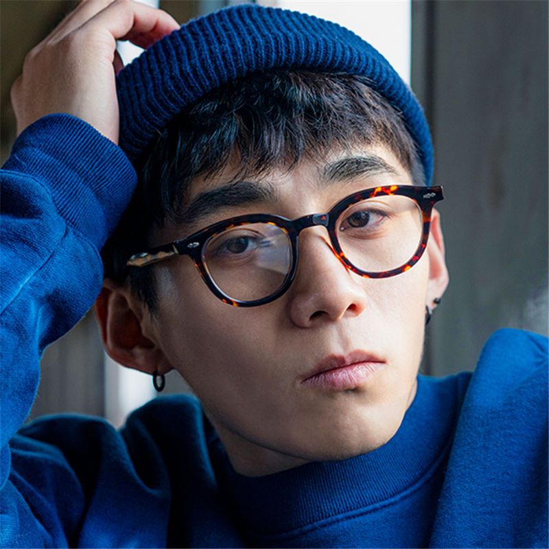 Mắt Kính Gọng Tròn Màu Đen Chống Ánh Sáng Xanh Siêu Nhẹ Phong Cách Nhật Bản Cho Nam