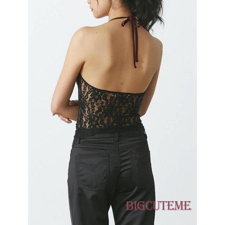 [] - Áo Ren Không Tay Hở Lưng Xuyên Thấu Thời Trang Mùa Hè Màu Trắng / Đen Cho Nữ