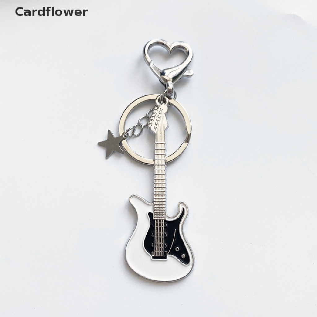 < Cardflower > Y2k Móc Chìa Khóa Hình Trái Tim Ngôi Sao Đàn Guitar Trắng Đen Thời Trang Ngọt Ngào Dành Cho Nữ
