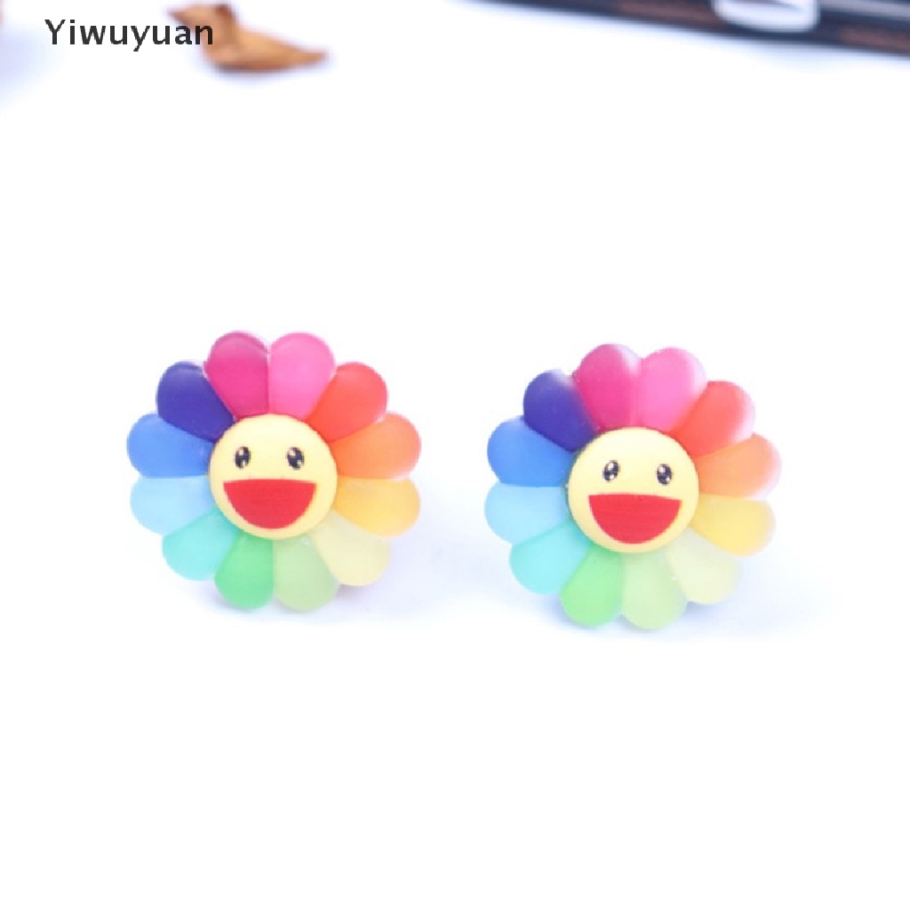 < Yiwuyuan > Nhẫn Acrylic Hình Hoa Mặt Trời Mặt Cười Màu Kẹo Ngọt Ngào Dễ Thương Thời Trang Làm Quà Tặng Cho Nữ
