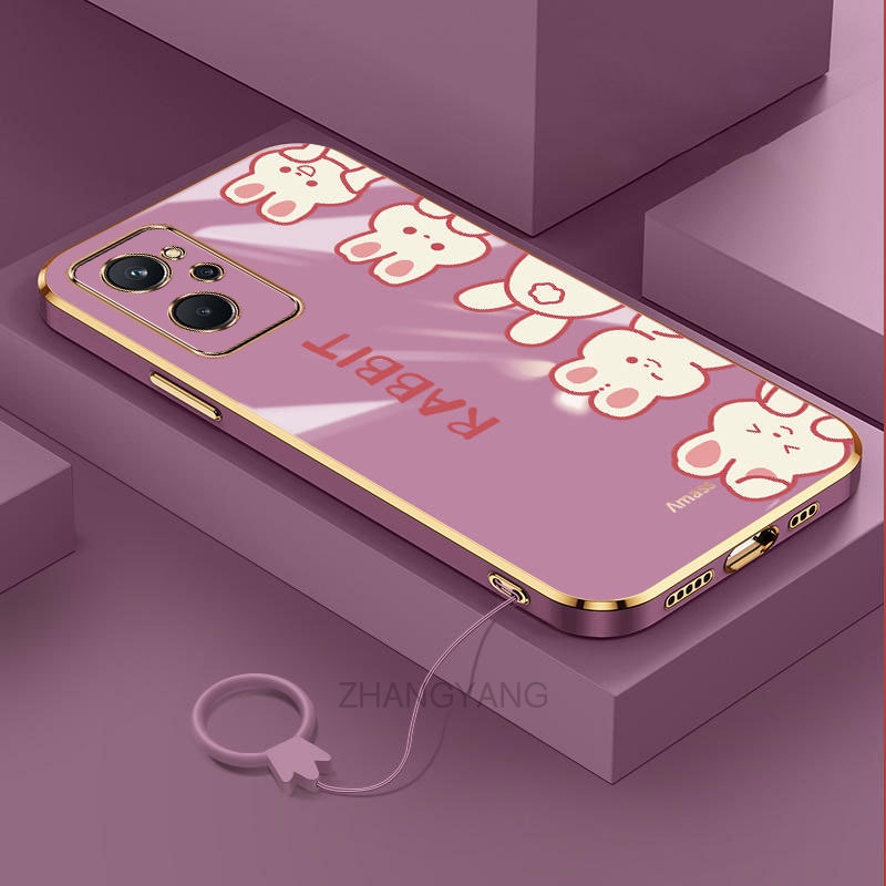 Ốp Điện Thoại TPU Silicon Mạ Màu Chống Rơi Hình Thỏ Nhỏ Dễ Thương Có Dây Đeo Cho Realme 9i
