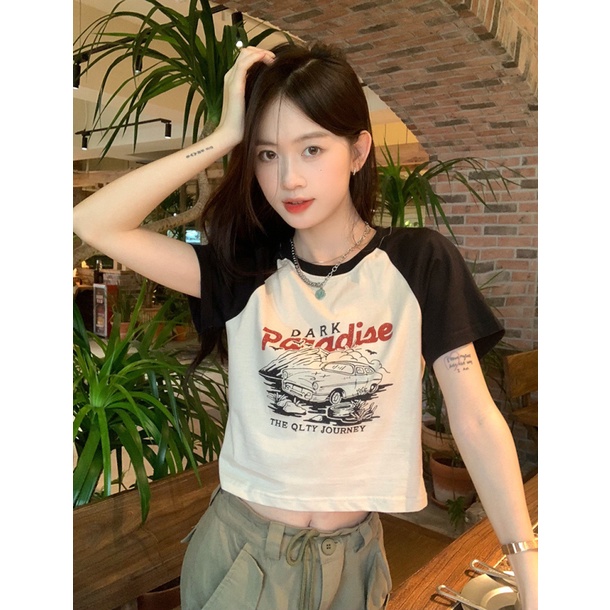 NZN Áo crop top ngắn tay dáng ôm vừa vặn thời trang Hàn Quốc dành cho nữ