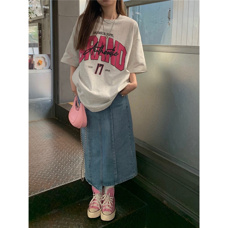 Áo Thun Ngắn Tay Dáng Rộng In Chữ Phong Cách Hàn Quốc Thời Trang Mùa Hè Cho Nữ