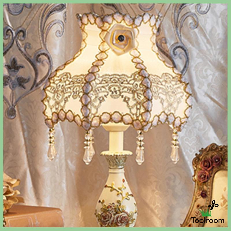 Chụp Đèn E27 [Toolroom] Bằng Vải Viền Tua Rua Phong Cách Cổ Điển Cho Đèn Bàn E27