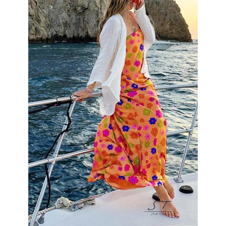 Đầm Dài Không Tay Hở Lưng In Hoa Thời Trang Mùa Hè CY03 Dành Cho Nữ