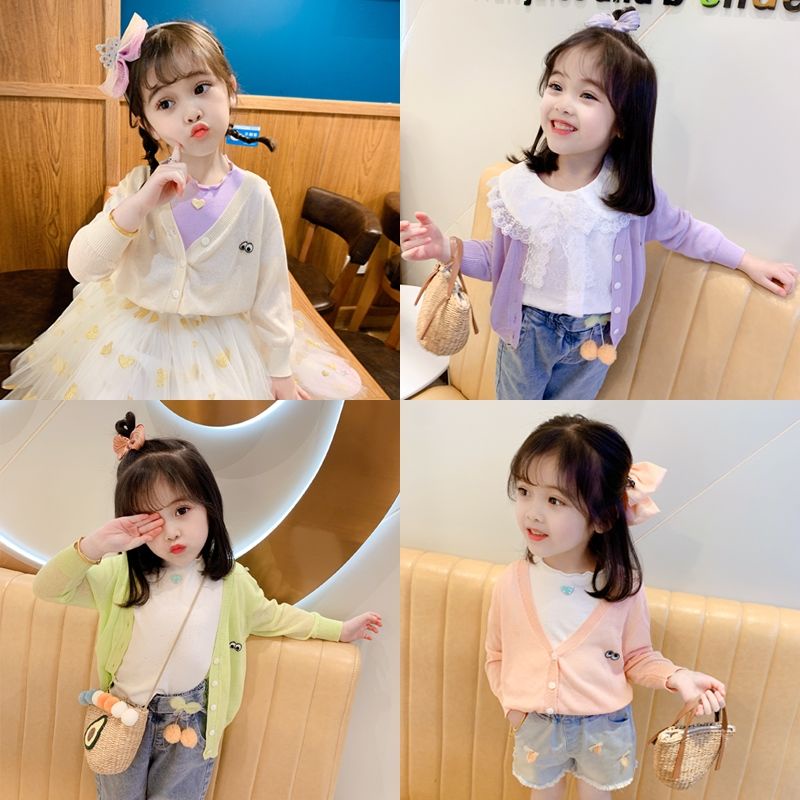 Áo Khoác Cardigan Chống Nắng Dệt Kim Họa Tiết Hoạt Hình Thời Trang Mùa Hè 2023 Cho Bé Gái
