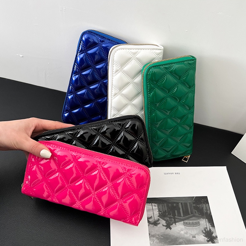 Ví Cầm Tay Nhiều Ngăn Họa Tiết Hình Thoi Đơn Giản Cho Nữ