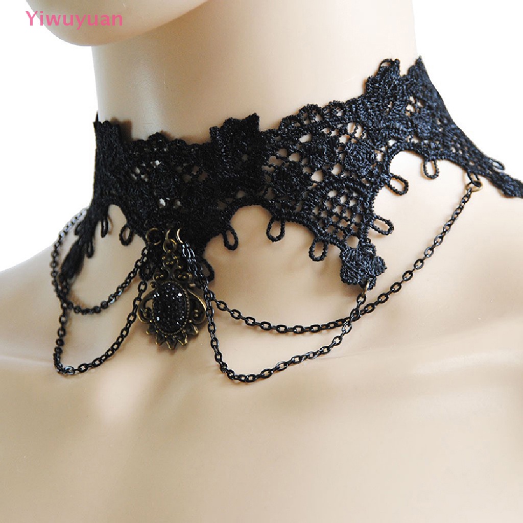 (MớI) Vòng Cổ Choker Ren ĐíNh HạT Tua Rua Phong CáCh Gothic