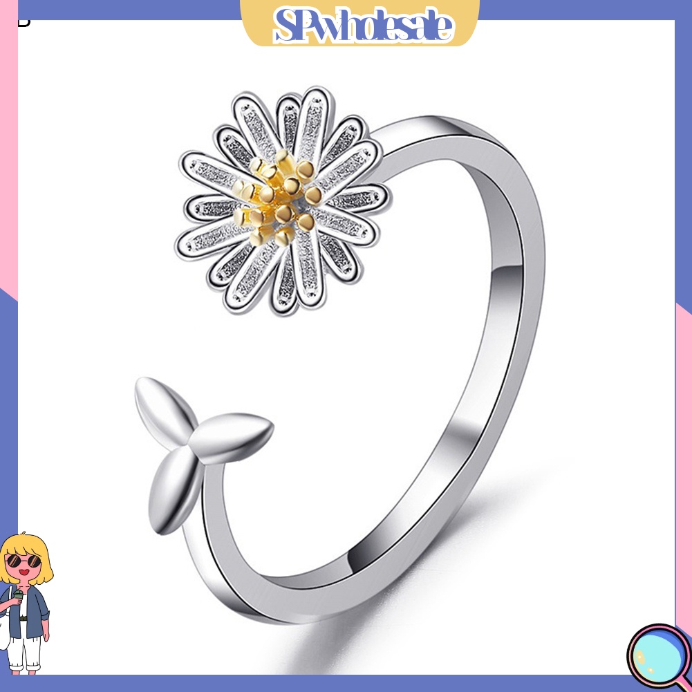 &lt;SPwholesale&gt; Nhẫn Hở Hình Hoa Hướng Dương Đính Đá Marguerite Thời Trang Cho Nữ