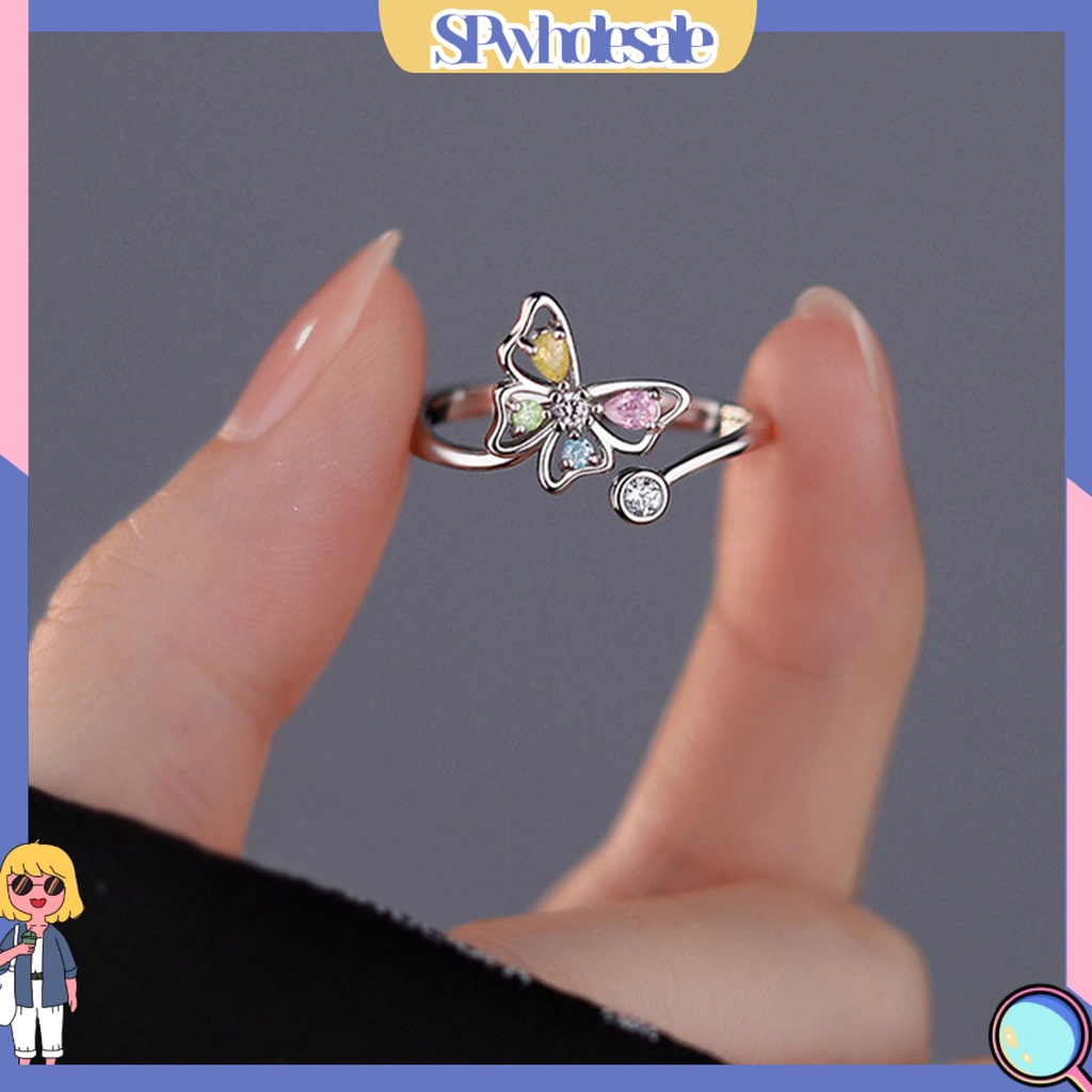 <SPwholesale> Nhẫn Hở Đính Đá Zircon Hình Bướm Nhiều Màu Sắc Ngọt Ngào Thời Trang Cho Nữ