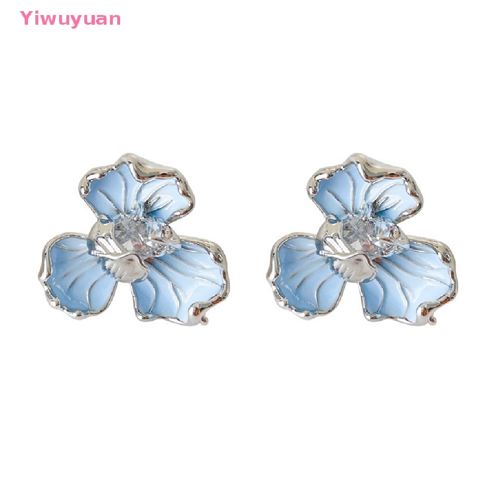 < Yiwuyuan > Khuyên Tai Đính Pha Lê Hình Hoa Màu Xanh Dương Ngọt Ngào Phong Cách Hàn Quốc Cổ Điển Thanh Lịch Cho Nữ