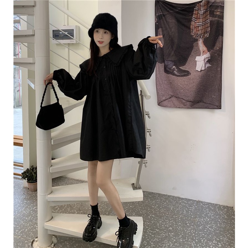 Đầm Dài Tay Cổ Búp Bê Thời Trang Retro Xinh Xắn