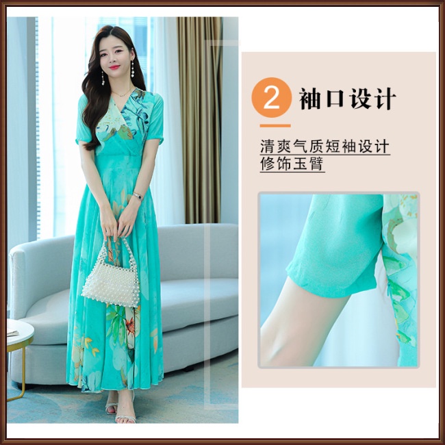 Đầm Dài Tay Ngắn Cổ Chữ V In Họa Tiết Thời Trang Dành Cho Nữ