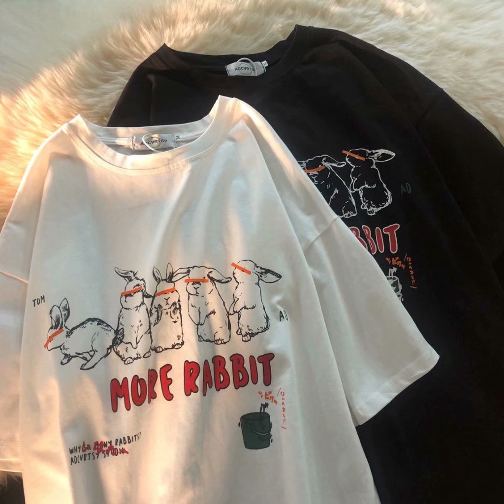 Áo Thun Tay Ngắn Cổ Tròn In Hình Thỏ Hoạt Hình Phong Cách Harajuku Mỹ Thời Trang Mùa Hè Cho Nam Và Nữ Size M-5XL