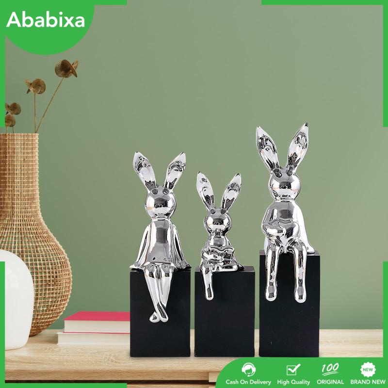 Set 3 Tượng Thỏ Bằng Gốm Thủ Công Trang Trí Nhà Cửa