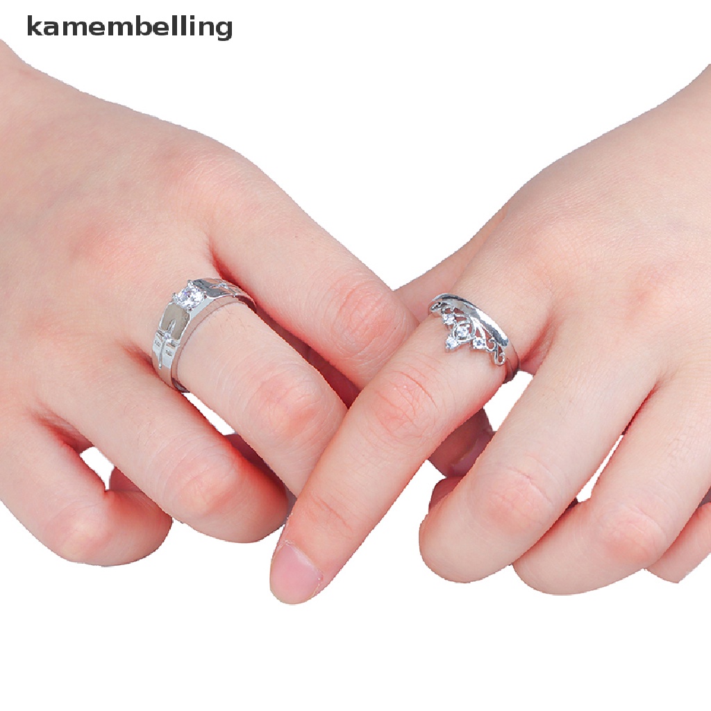 Kamembelling Set 2 Nhẫn Đính Đá Pha Lê Hình Vương Miện Có Thể Điều Chỉnh Kích Thước Cho Cặp Đôi