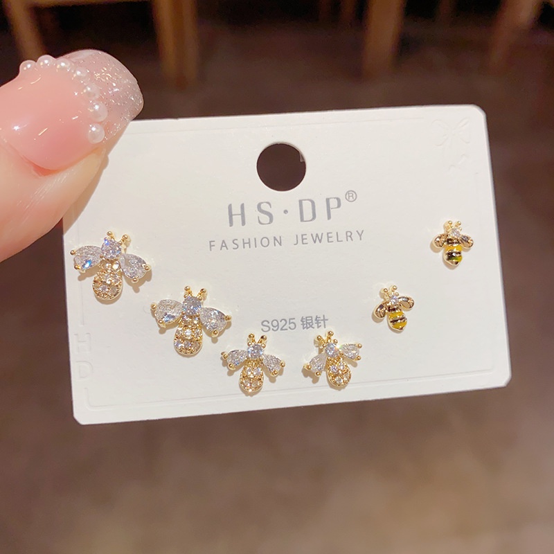 Bông Tai Ba Mảnh Hình Ong Đính Đá Zircon Độc Đáo Thời Trang