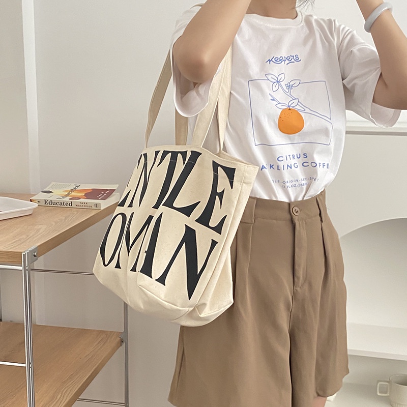 Túi Xách Đeo Vai Vải Bạt Có Dây Kéo Sức Chứa Lớn Mẫu Mới 2023 Kích Thước A4