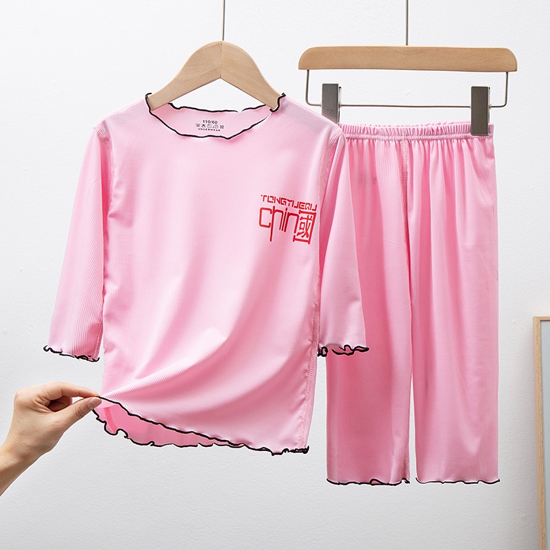 Bộ Đồ Ngủ Ba Món Bằng Lụa Lạnh Ba Món Dễ Thương Có Sẵn Cho Bé Gái 100-160cm Giao Hàng Nhanh Chóng