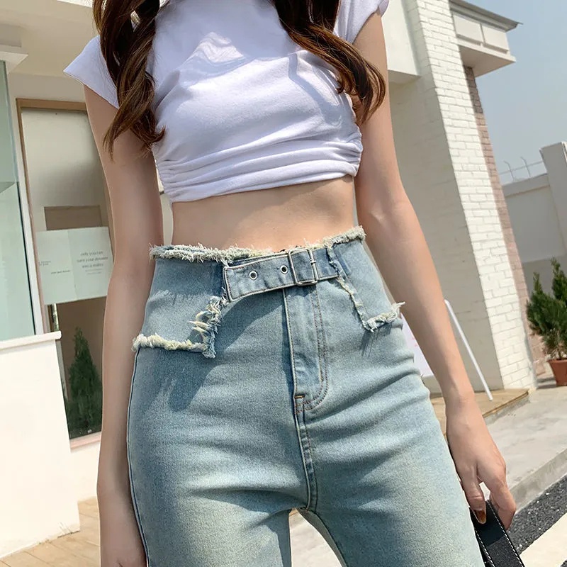 IELGY   Quần Jean Nữ Lưng Cao Dáng Ôm Thời Trang Cá Tính