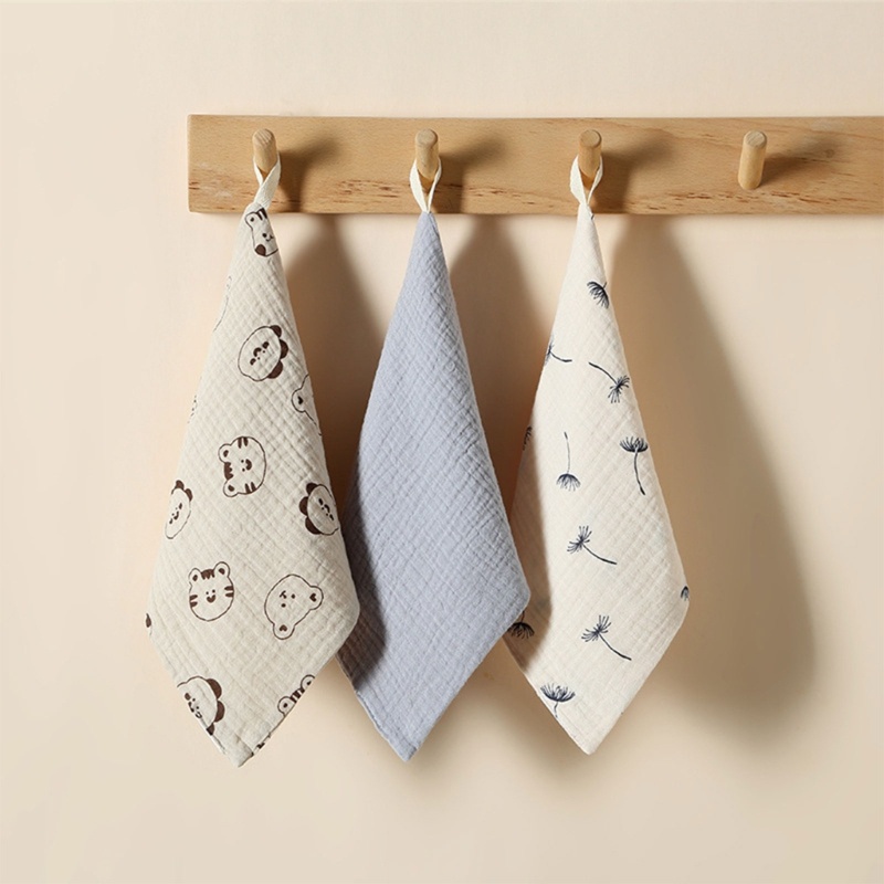 Set 3 Khăn Lau Mặt Cotton Muslin Hình Vuông Thân Thiện Với Da Cho Bé Sơ Sinh