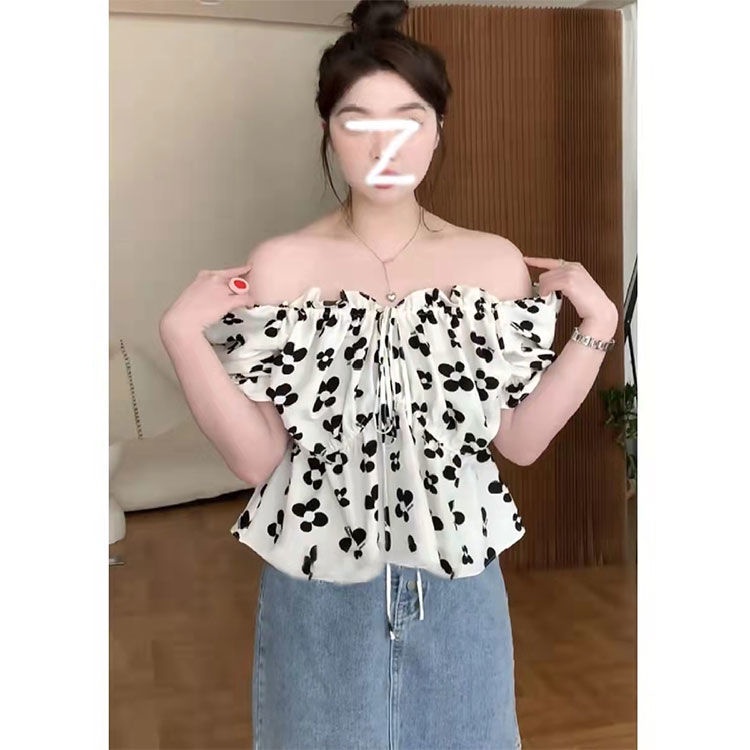 Gujinglei Áo Sơ Mi Tay Phồng Cổ Vuông Cỡ Lớn In Hoa Thời Trang Mùa Hè Cho Nữ