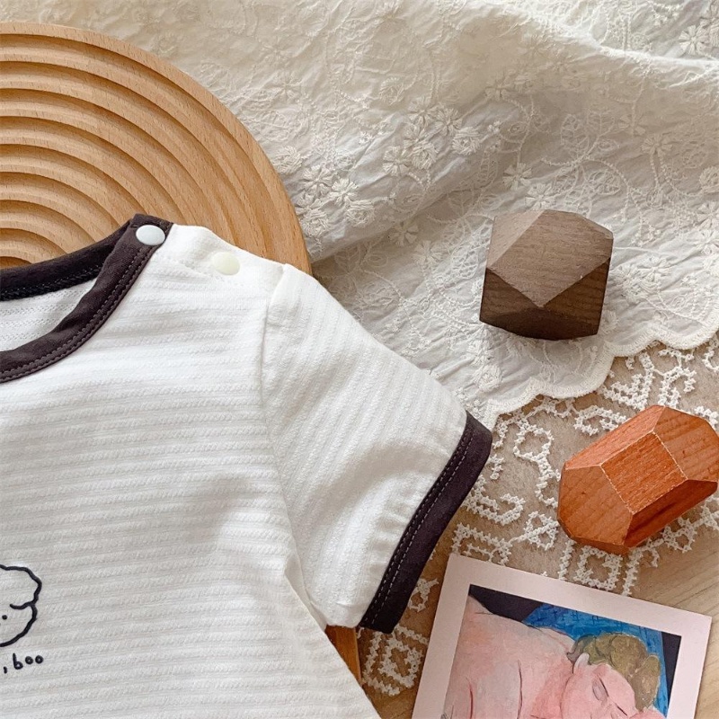 Áo Liền Quần Bằng Cotton Tay Ngắn Thoáng Khí In Họa Tiết Dễ Thương Thời Trang Mùa Hè Cho Bé Sơ Sinh 0-2 Tuổi