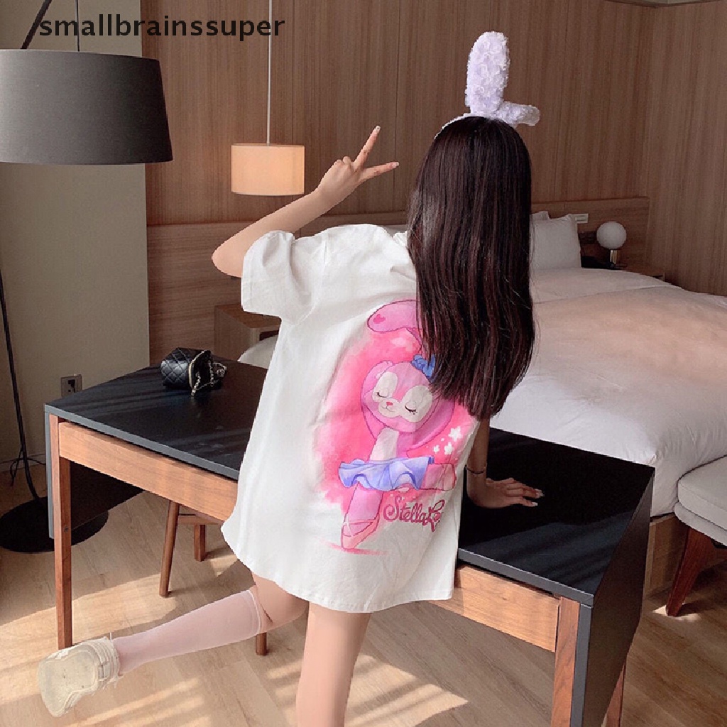 Áo Thun Tay Ngắn Cổ Tròn Dáng Rộng In Họa Tiết Thỏ Hoạt Hình Thời Trang Cho Nữ