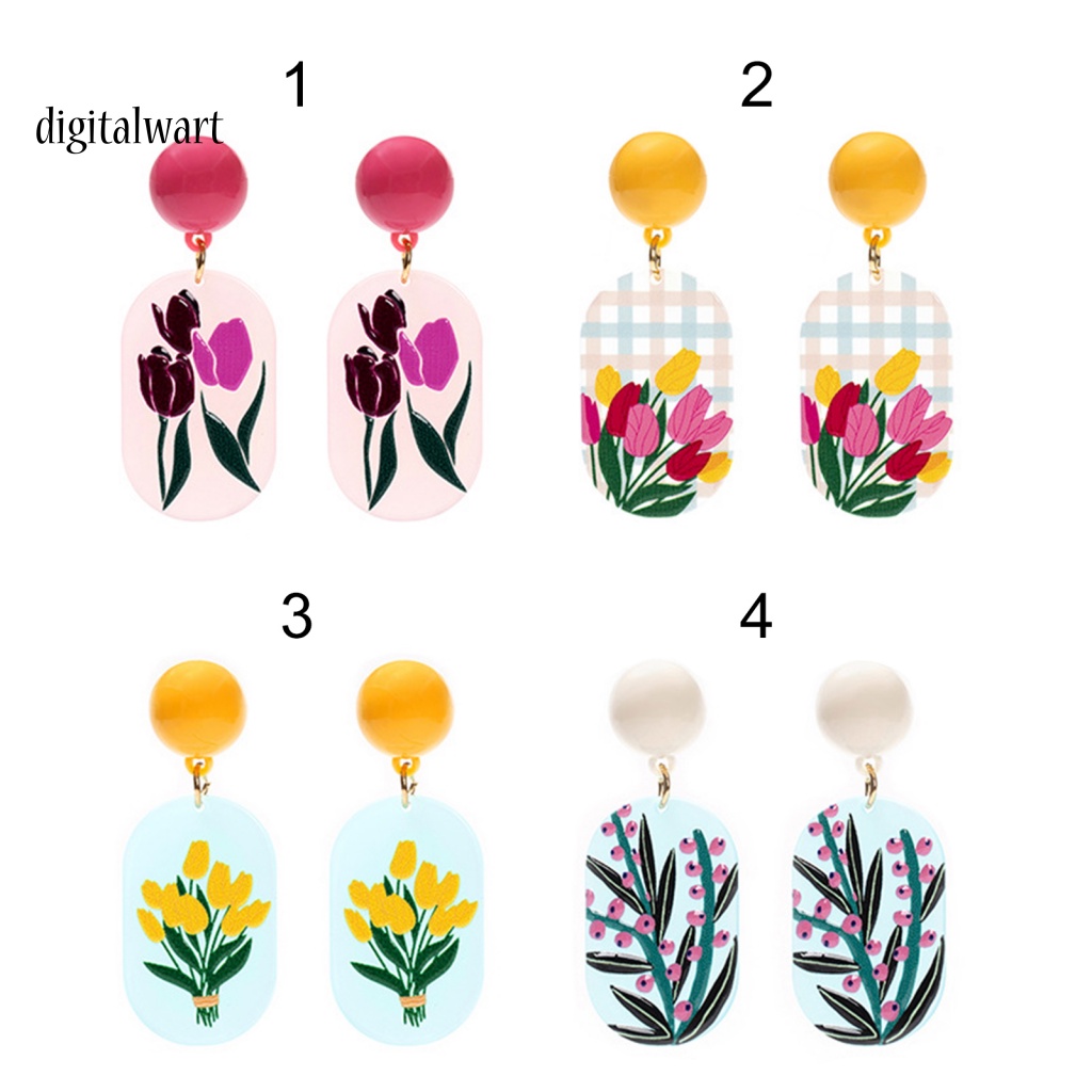 Kỹ Thuật Số| 1 Đôi Bông Tai Xỏ Lỗ Họa Tiết Hoa Dập Nổi Ba Chiều Màu Sắc Tươi Sáng Cho Nữ