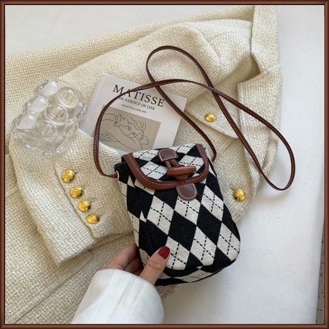 Túi Đeo Chéo Đựng Điện Thoại Có Khóa Kéo Họa Tiết Hình Thoi Đơn Giản Thời Trang Cho Nữ