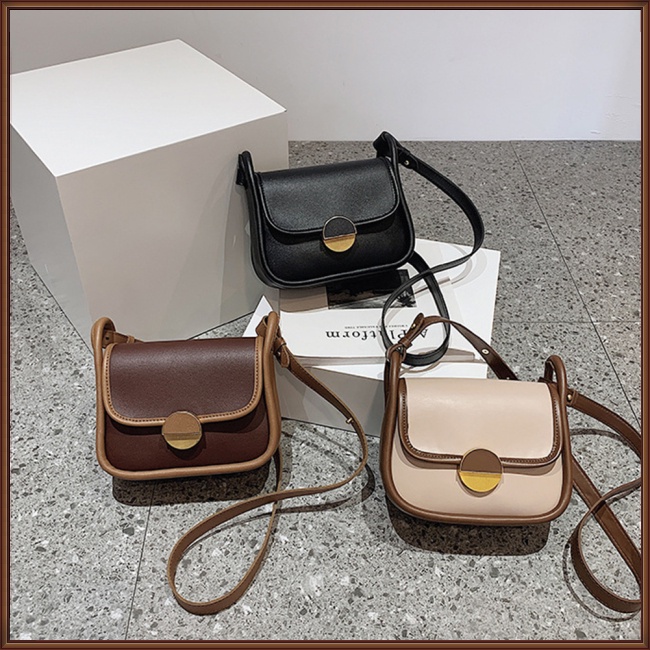 Túi Đeo Chéo Giả Da Dáng Vuông Nhỏ Màu Tương Phản Thời Trang Cho Nữ