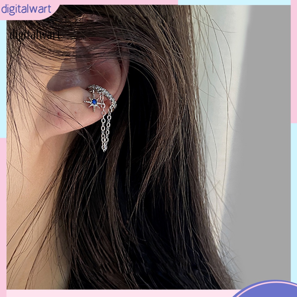 Kỹ Thuật Số| 1 Bông Tai Dạng Kẹp Hình Khối Ngôi Sao / Hình Học Đính Đá Zircon Phối Dây Xích Tua Rua Phong Cách