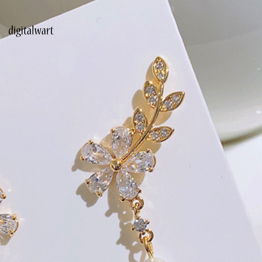 Kỹ Thuật Số| 1 Cặp Bông Tai Lủng Lẳng Đính Ngọc Trai Giả Hình Hoa Lá Ngọt Ngào Khí Chấ