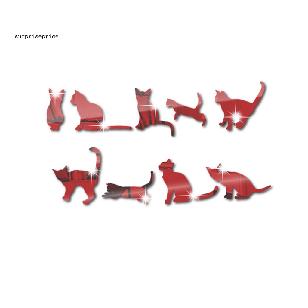 Bộ 9 Miếng Dán Tường Tráng Gương Họa Tiết Hoạt Hình Mèo Sáng Tạo Trang Trí Nhà Cửa