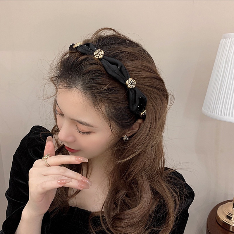 Băng Đô Cài Tóc Ngắn Đính Hoa Trà Phong Cách Thời Trang Mới