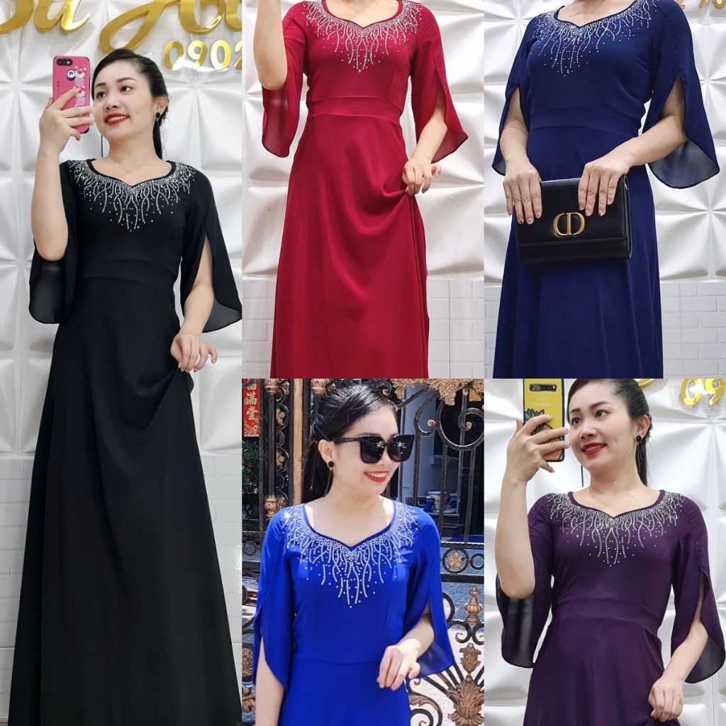 ĐẦM MAXI ĐÍNH ĐÁ TAY TIỂU THƯ