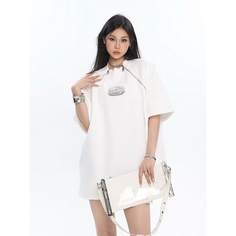 Áo Thun Tay Ngắn Cổ Tròn Có Khóa Kéo Thiết Kế Đường Phố Phong Cách Hàn Quốc Thời Trang Mùa Hè Mới Cho Nam Và Nữ