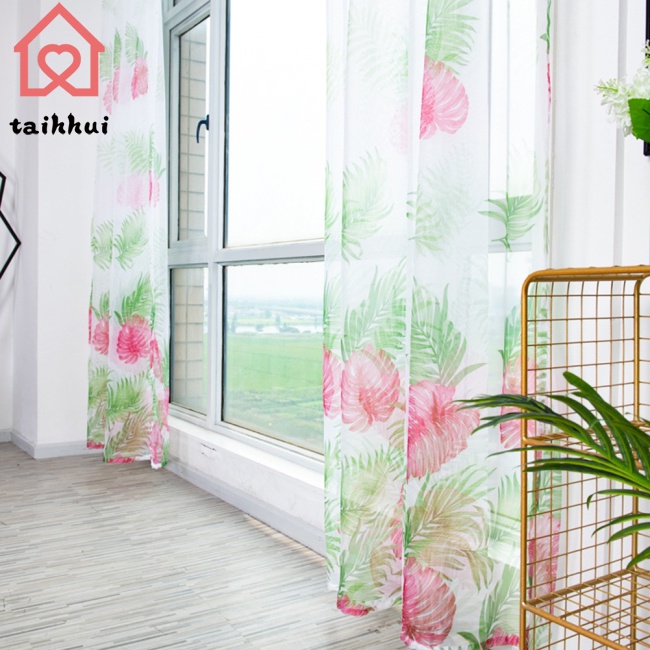 Rèm Cửa Sổ Chống Muỗi In Họa Tiết Lá Chuối Bằng Vải Tuyn Kích Thước 100 * 200cm