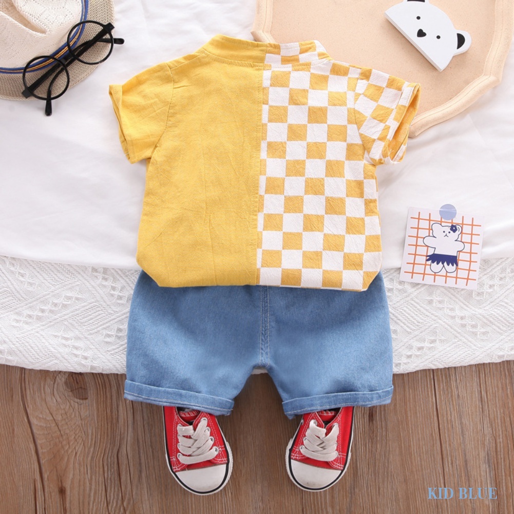 Set Đồ Mùa Hè Hai Món Gồm Áo Sơ Mi Caro Màu Khóa Phong Cách Phương Tây Cho Bé Trai