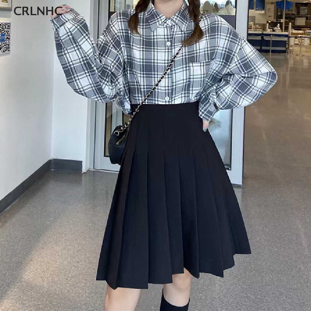 Crlnhc Chân Váy Mini Đồng Phục Học Sinh JK Dài Xếp Ly Màu Trơn Dễ Phối Đồ Preppy Faldas vn