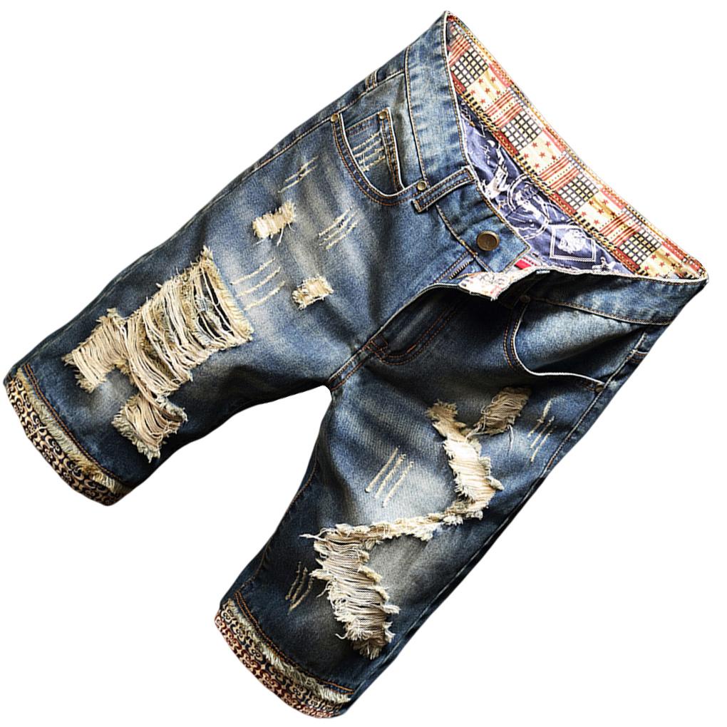 Quần Short Denim Cotton Dáng Rộng Phối Khóa Kéo Rách Thời Trang Mùa Hè Cho Nam