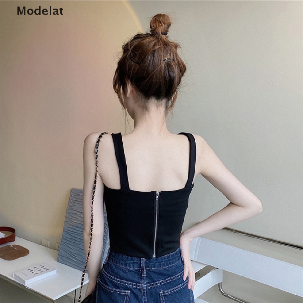 Mfc Áo Hai Dây Mùa Hè Màu Trơn Có Khóa Kéo Gợi Cảm Cho Nữ