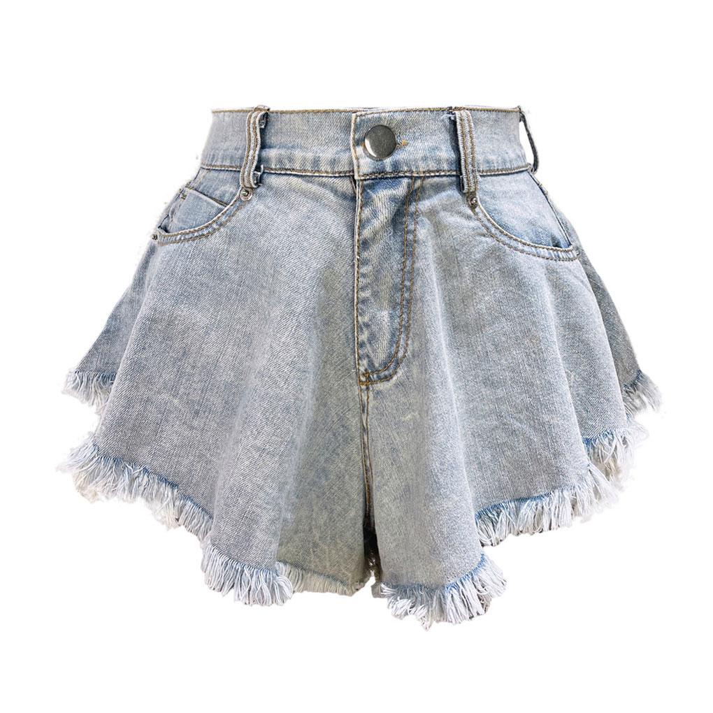 Quần Short Denim Dáng Rộng Lưng Cao Phối Rách Chống Mài Mòn Thời Trang Mùa Hè Cho Nữ
