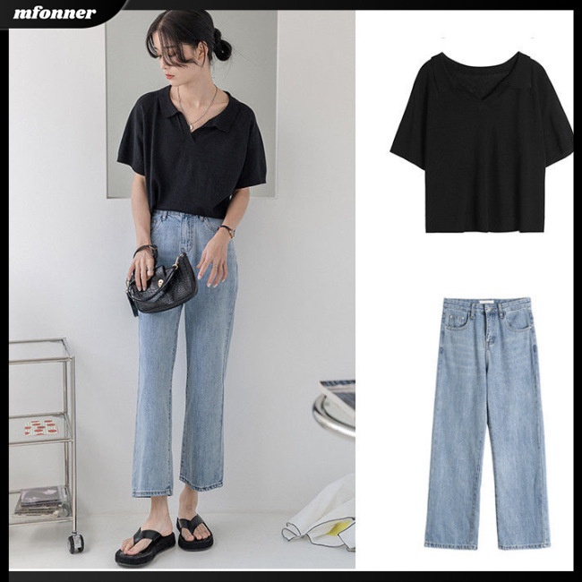 Áo Thun Nữ Tay Ngắn Dáng Rộng Màu Trơn Thời Trang Mùa Hè